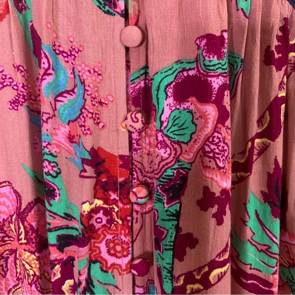 Anthropologie Womens pink ruffle embroidered flutter sleeve maxi dress XL - Picture 11 of 13